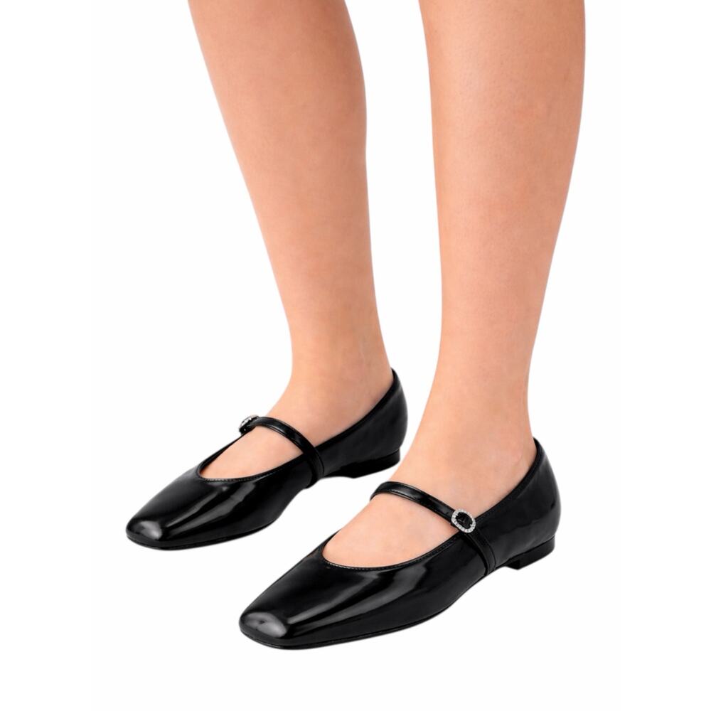 Mango Jewel Strap Glossy Mary Jane Ballet Flats Black Women Size 39/ 8.5